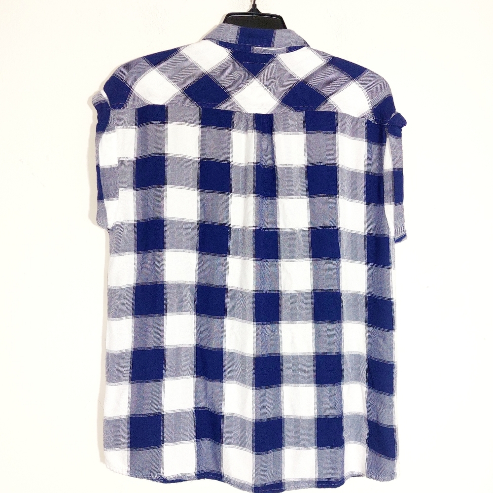Rails Women's Britt Rolled Sleeve Button Down Plaid Shirt Blue/White Size Medium - Picture 9 of 15